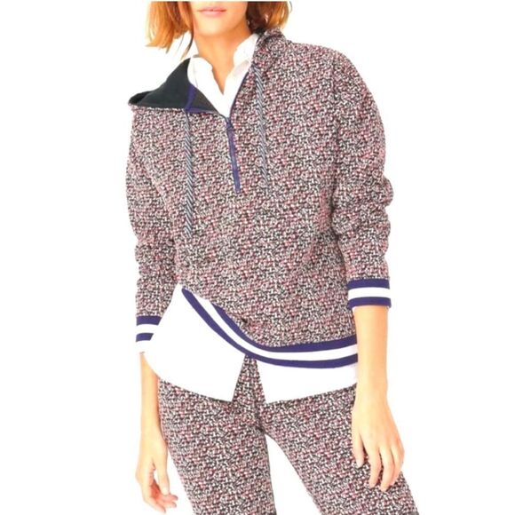 💐J.Crew Jacquard Anorak Jacket Speckled Hooded Sweater Size Medium - Picture 1 of 9